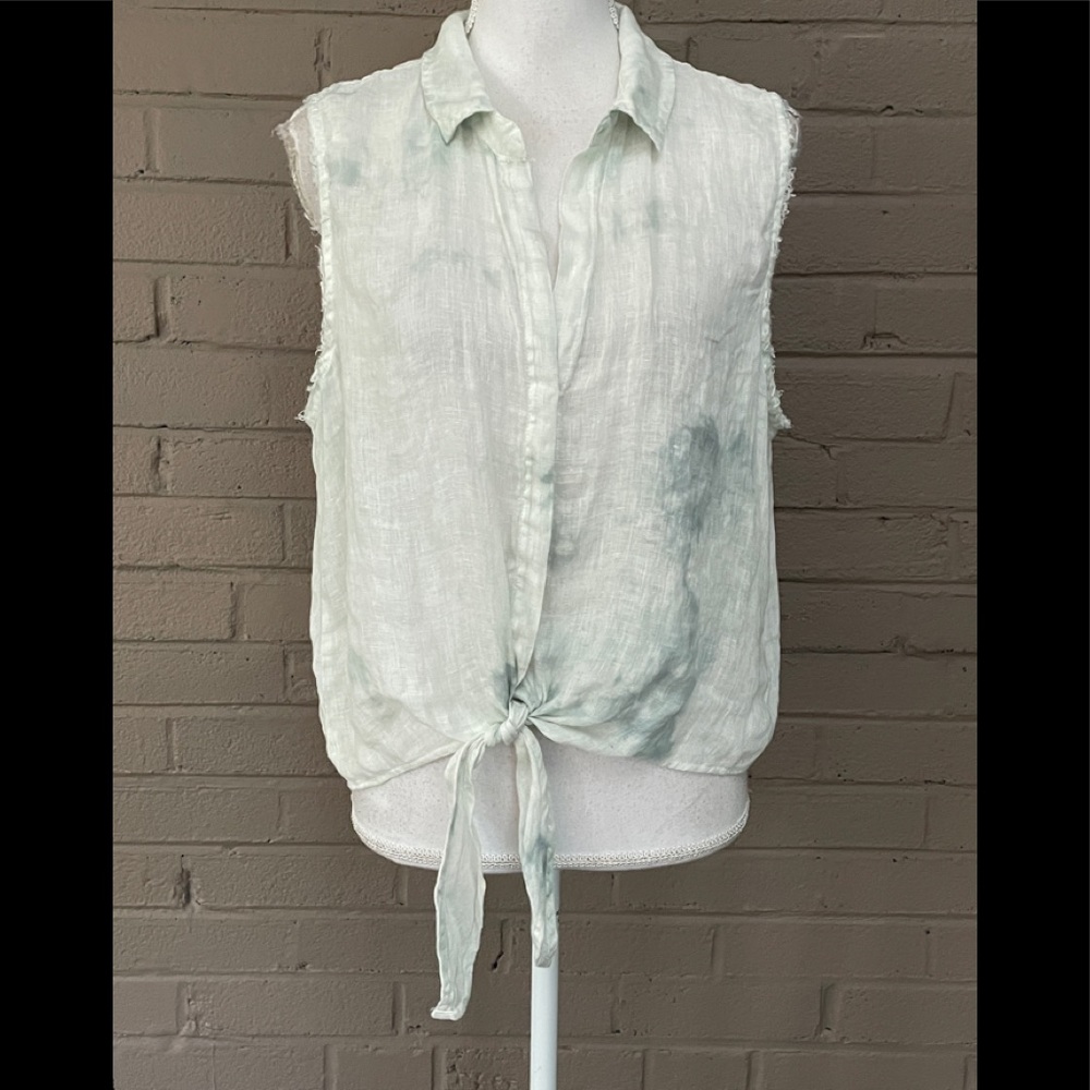 Bella Dahl Sleeveless tie waist linen top L - Picture 10 of 12